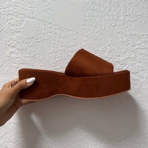 brown velvet platform wedge/ sandal